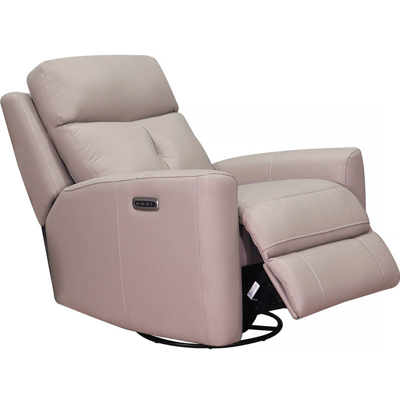 Corinne Power Headrest Top Grain Leather Swivel Glider Recliner, Sterling Bedford Ash Genuine Leather