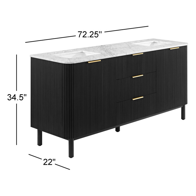 Kensington 72" Bathroom Vanity in Fluted Birch, Black Reeded Birch