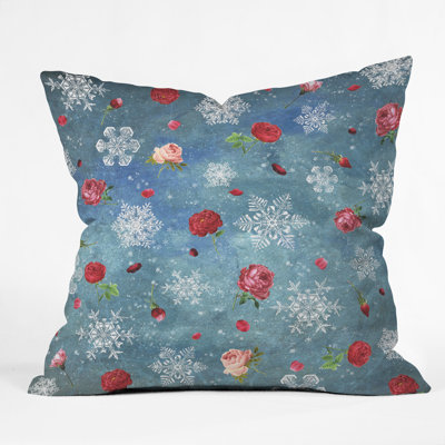 Snow and Roses Indoor/Outdoor Throw Pillow