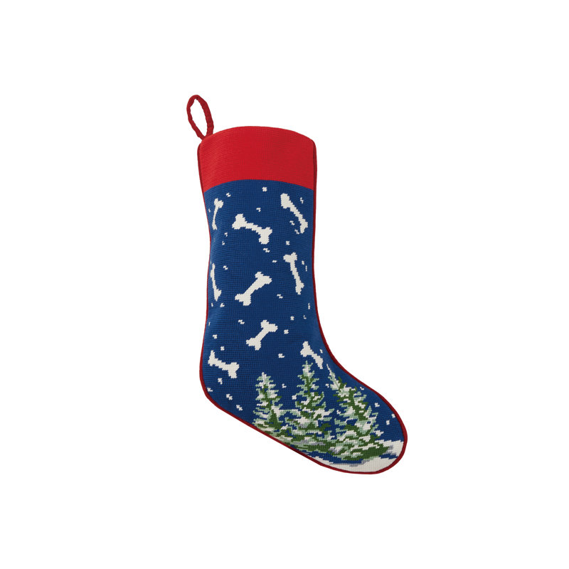 Dog Bones Embroidered Needlepoint Stocking