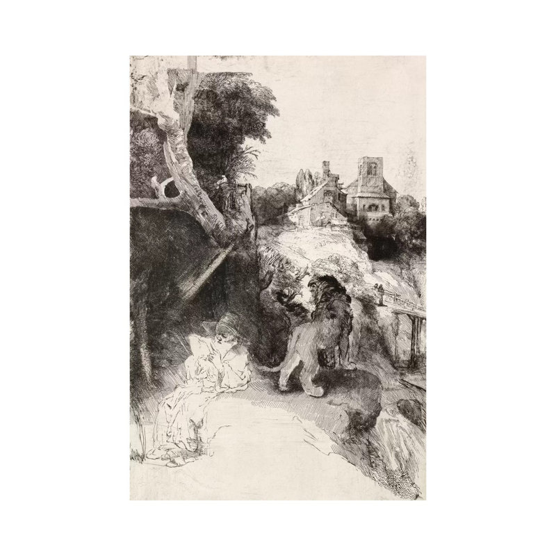 Saint Jerome Reading In An Italian Landscape by Rembrandt Van Rijn - Wrapped Canvas Painting