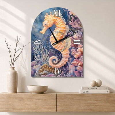 Hippocampe dans un jardin aquatique - Horloge murale grand format de style arche côtière