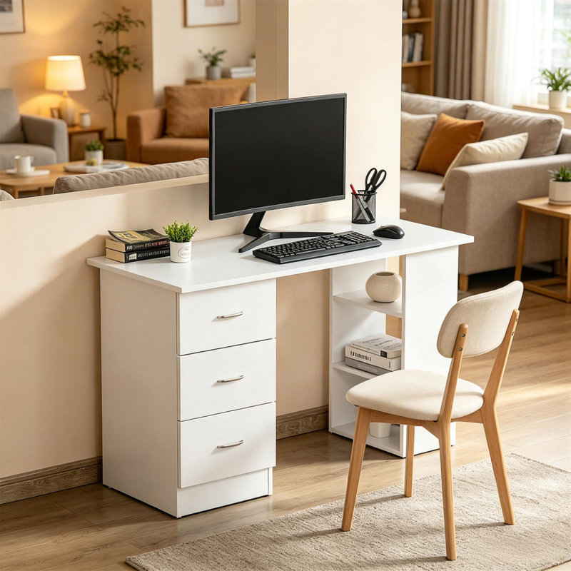 Minimalist Office Desk with Ample Storage and Adjustable Setup