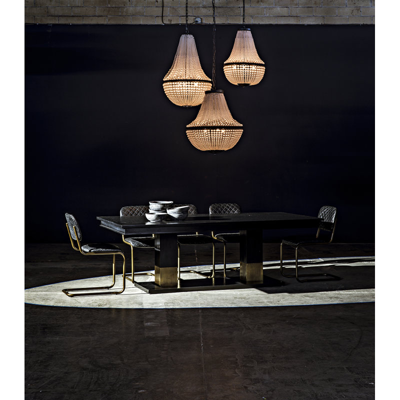 Ravenko Hand-Rubbed Black Mahogany Dining Table with Brass Accents