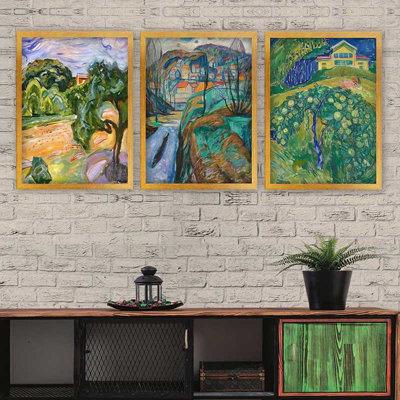 Ensemble de 3 peintures élégantes encadrées décoratives, 13,8 x 17,7 pouces chacune | 100% bois avec cadre 100% polystyrène (épaisseur: 0,8 pouce) | Impression numérique UV, parfaite pour le salon et la décoration intérieure