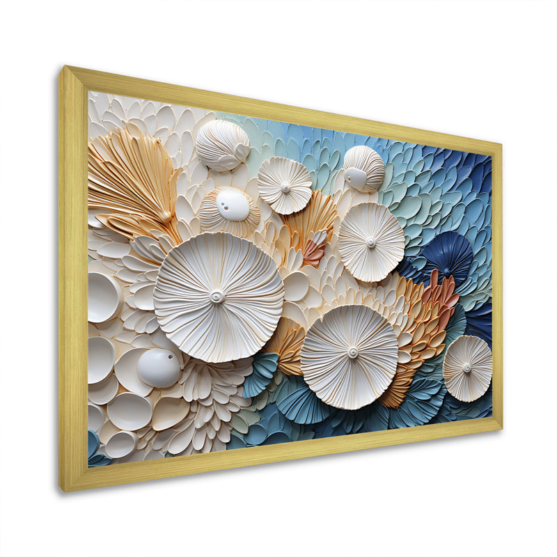 Coastal Seashell Tranquility I - coquillage sur toile, art mural, H 30 po x l 40 po x P 1,5 po, Cadre doré simple