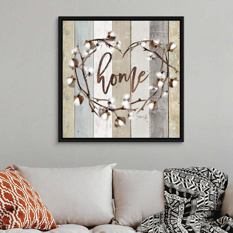 Reproduction d’art textuel sur toile, "maison en coton" par Marla Rae, Cadre noir, H 38 po x l 38 po x P 1,75 po