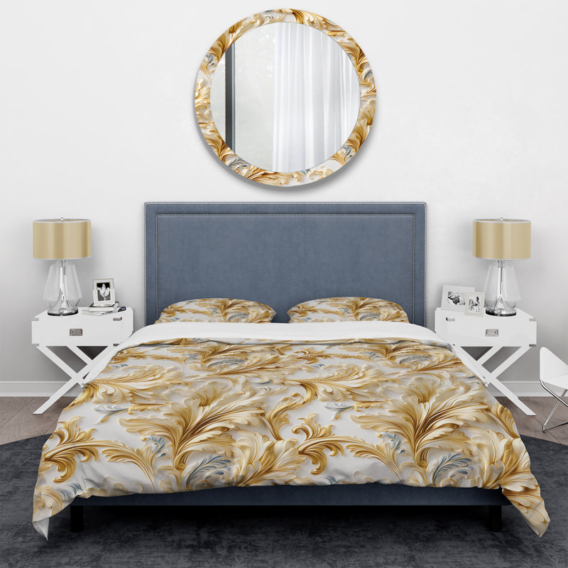 Ensemble de housse de couette dorée et blanche, Housse de couette simple + 1 taie décorative stan