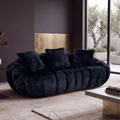 Floral-shaped sofa, ultra-soft faux fur sofa, large living room two-seater sofa, Black, two-person style