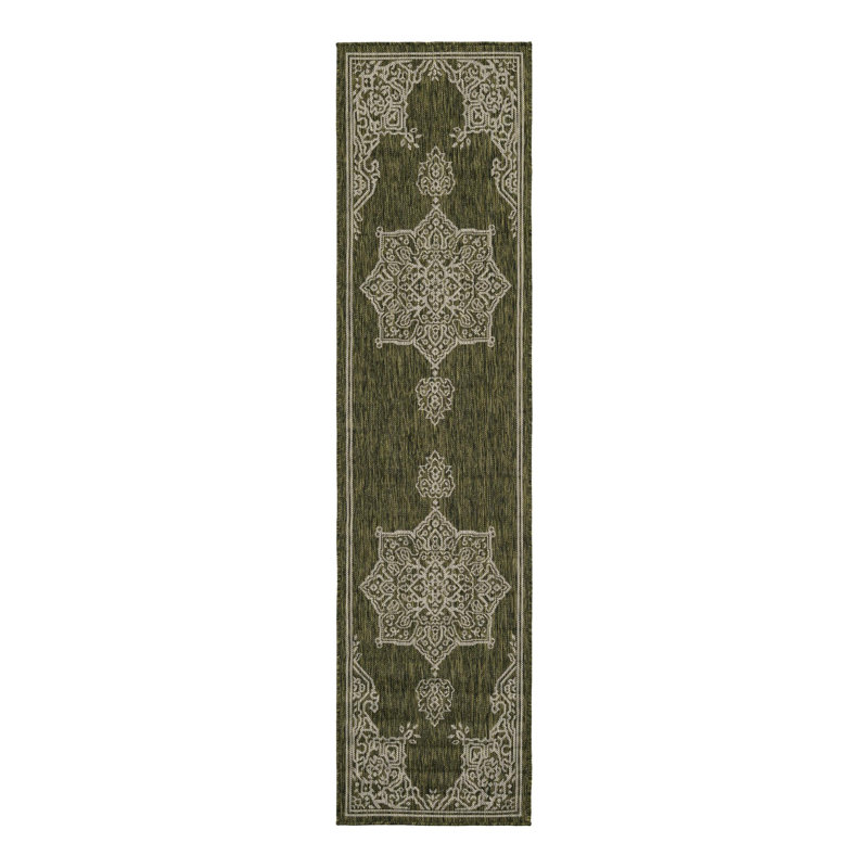 Crabill Oriental Green/Gray Indoor/Outdoor Area Rug, Runner 2' x 8'
