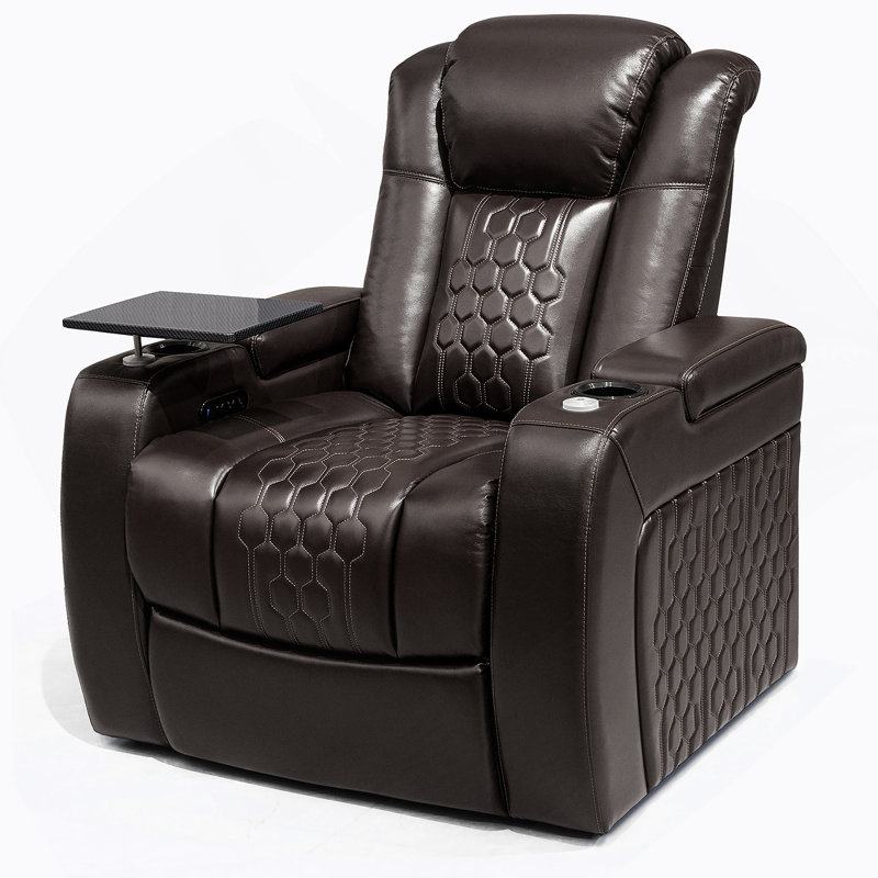Fauteuil inclinable électrique 37,8 po 1 PC fabriqué avec nappa de grain supérieur, relaxation entièrement réglable, charge intelligente, éclairage DEL RVB dynamique, CAFÉ