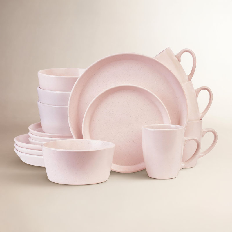 Stone Lain Albie 16-Piece Dinnerware Set Stoneware, Pink