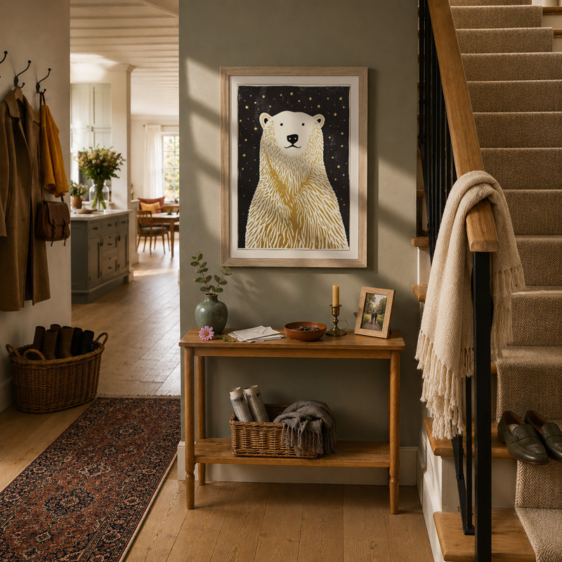 Polar Bear Portrait Minimalist - Framed Print, Oak, A4 - 29.7 x 21.0 cm