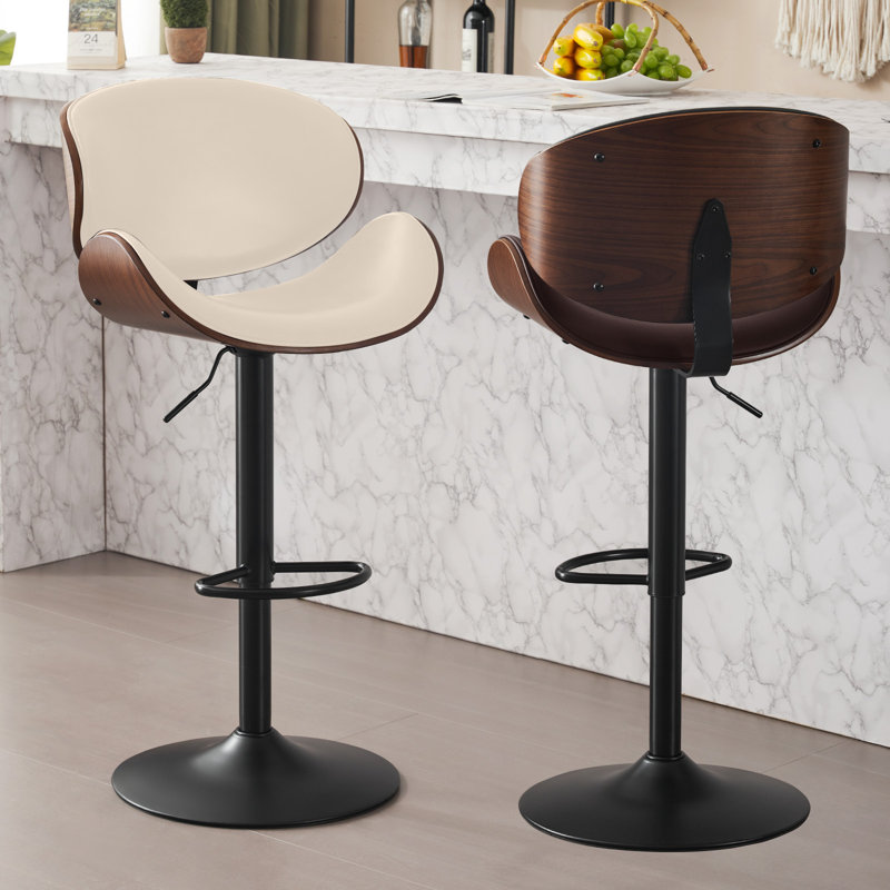 Jaquela Bentwood Swivel Adjustable Height Bar Stool, 2, Beige