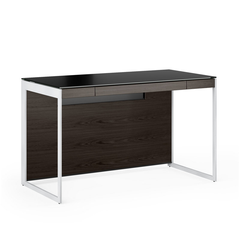 Sequel Desk With Back Panel - Charcoal Stained Ash, Black Metal, Charcoal Stained Ash/Satin Nickel