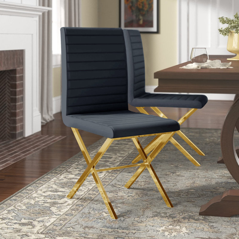 Tupper 20.5'' H Faux Leather Upholstered Side Chair, Gray, Gold