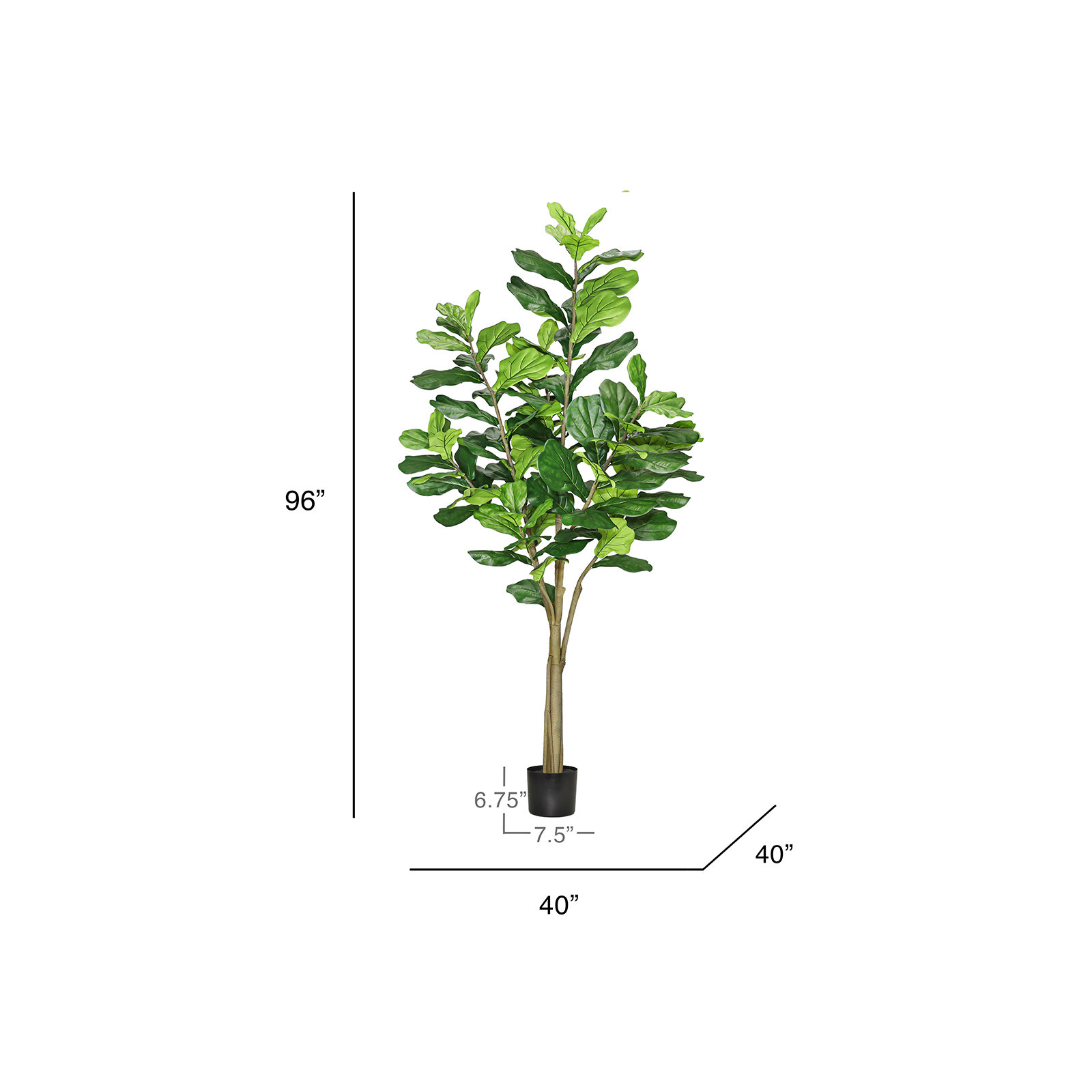 Faux Fiddle Leaf Fig Tree in Pot, 96"  x 40"