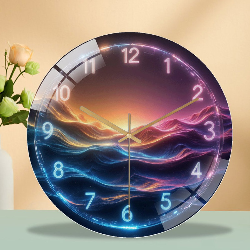 LED Digital Alarm Clock with Adjustable Brightness Art - 12'' Modern Glass Wall Clock