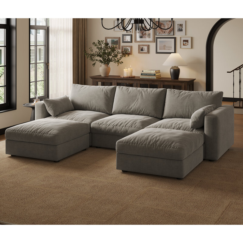 99" Sectional Modular Sofa With Storage, Light Gray Chenille