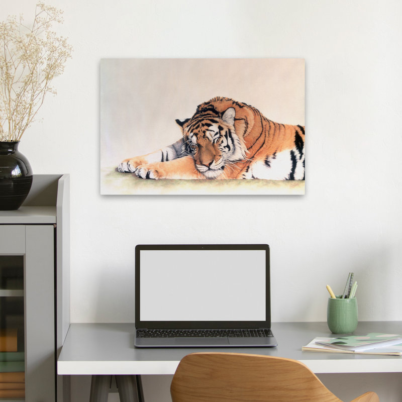 Tigre endormi - animaux, chats, nature, faune, tigres, art, H 24 po x l 16 po