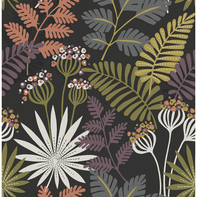 Floral Wallpaper Roll, Black