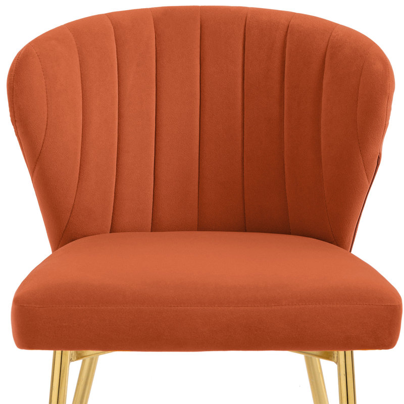 Modern Tufted Velvet Curved Back Dining Chair with Metal Legs, Orange