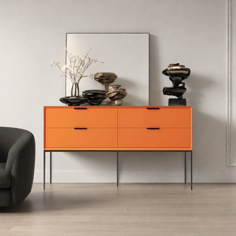 Modern Minimalist Practical Console Table, Orange, 31.5" H x 70.87" W x 15.75" D