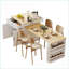 Îlot de cuisine avec table de salle à manger extensible - Panneau de fibres à densité moyenne blanc, rangement, prises de courant | 2 à 6 places assises | Ferme | Panneau de fibres à densité moyenne