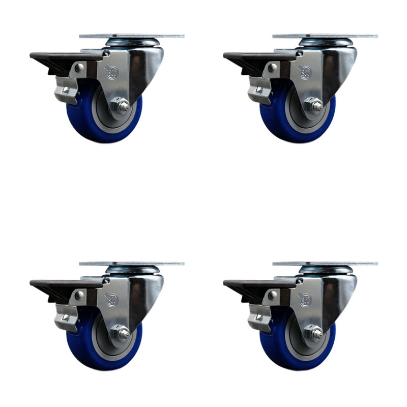 Roulettes en poly avec roulettes pivotantes, Bleu