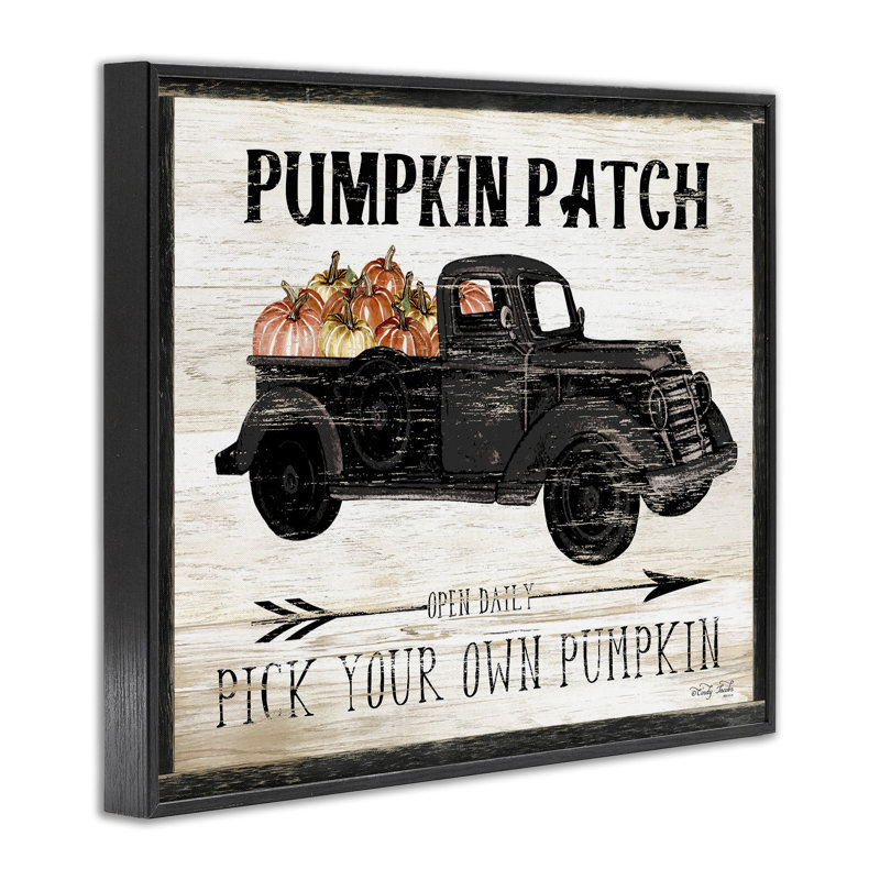 «Pumpkin Patch Farm Sign Fall Harvest Cueillette» par Cindy Jacobs - publicité imprimée, Giclée encadrée noir minuit