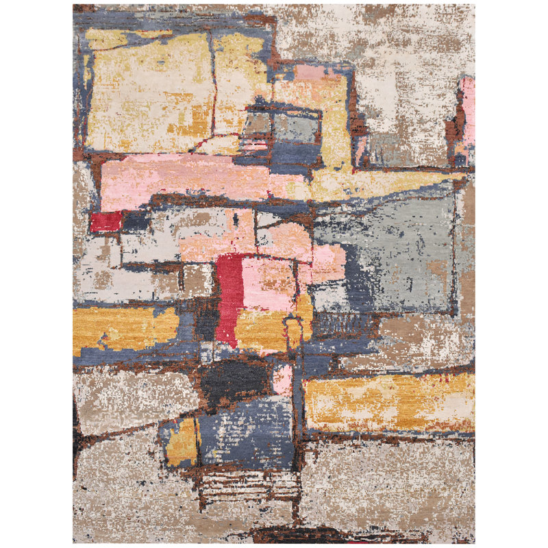 Wool Abstract Area Rug, Rectangle 6' x 9'