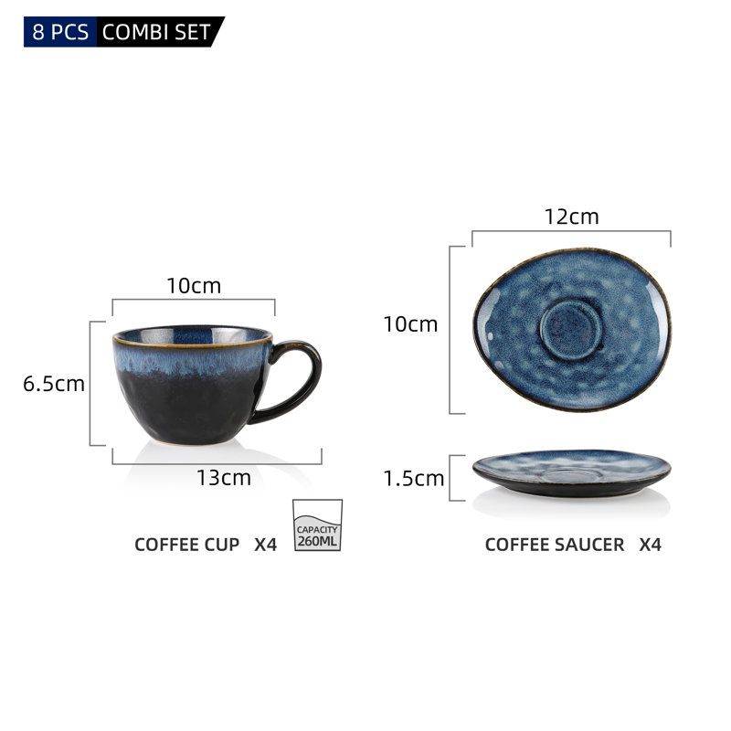 Stoneware Cappuccino Cup and Saucer, Starry Blue