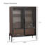 Armoire à DEL avec porte en verre trempé. Moderne minimaliste pour le salon, le bureau et le bureau. 4 tablettes réglables, 2 tiroirs, pieds en métal, présentoir lumineux noir et noyer foncé trempé. Style-357463503