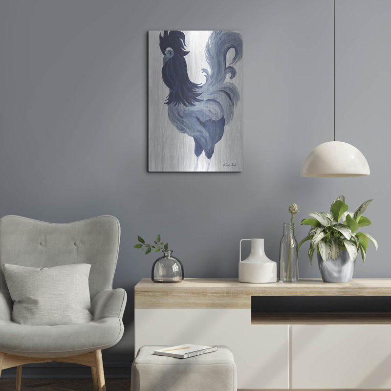 «Green Purple Rooster II» par Cindy Jacobs, art mural en métal, 24 po x 36 po, H 24 po x l 16 po