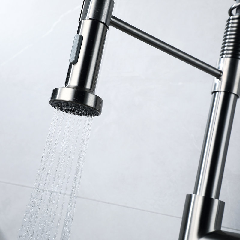 Robinet d'évier de cuisine en nickel brossé avec fonction rétractable - commande à une seule poignée, bec verseur à 360 degrés, fabrication en métal pour plus de stabilité et de fiabilité, fonctionnement, mouvement et structure