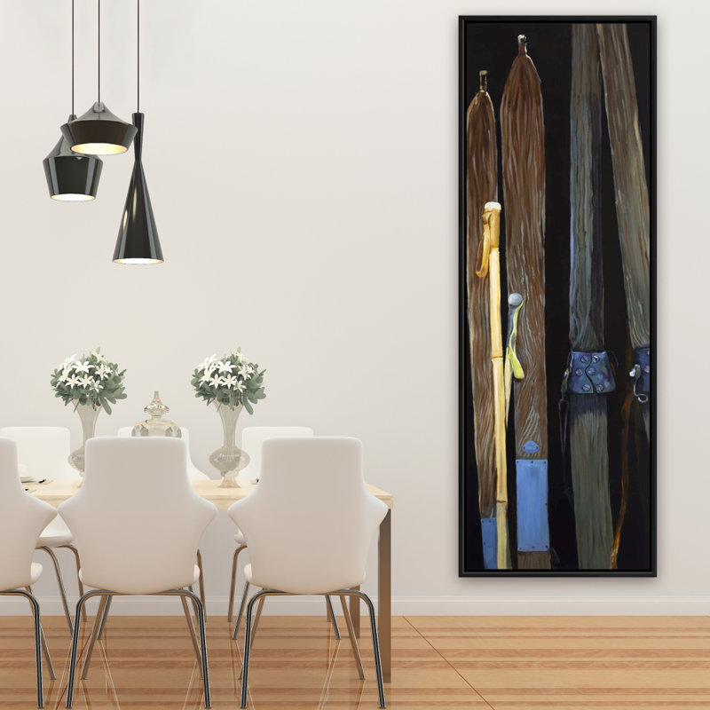 Vieux skis - Toile encadrée rustique pour la maison | Art rétro