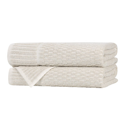 Juno Viscose Cotton Blend Medium Weight Textured Checkered Ribbed Border Bath Towels