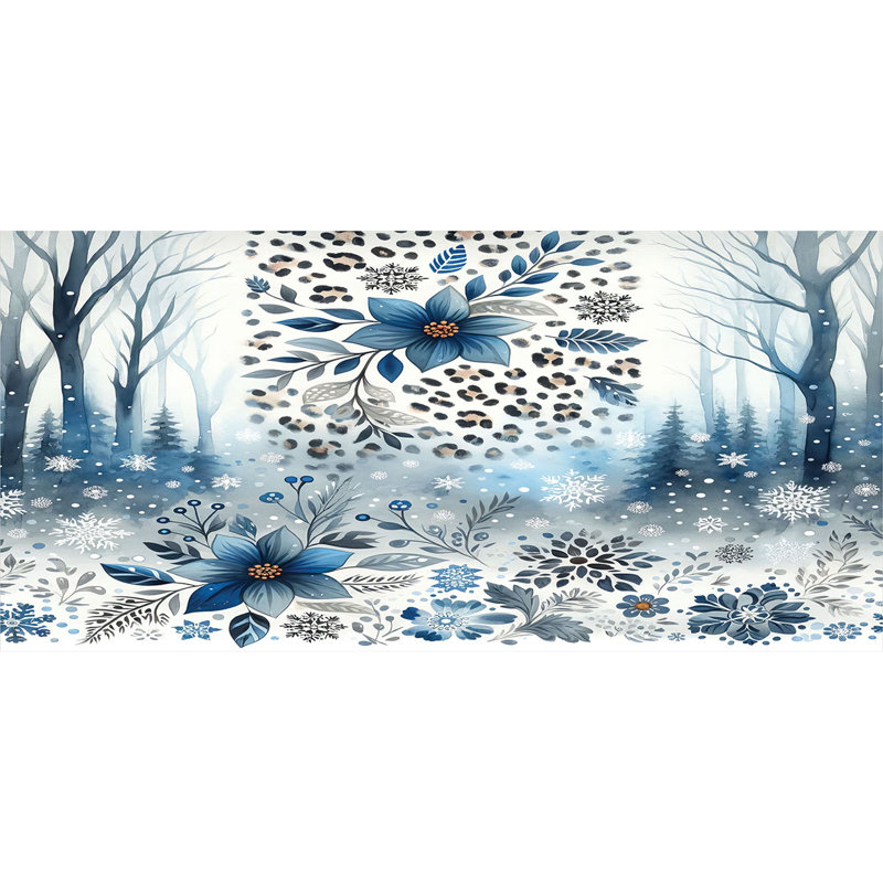 Breakwater Bay Winter Blue Ceramic Coffee Mug Frosty Flowers Leopard 11 oz Slate Blue Pale Tan and White