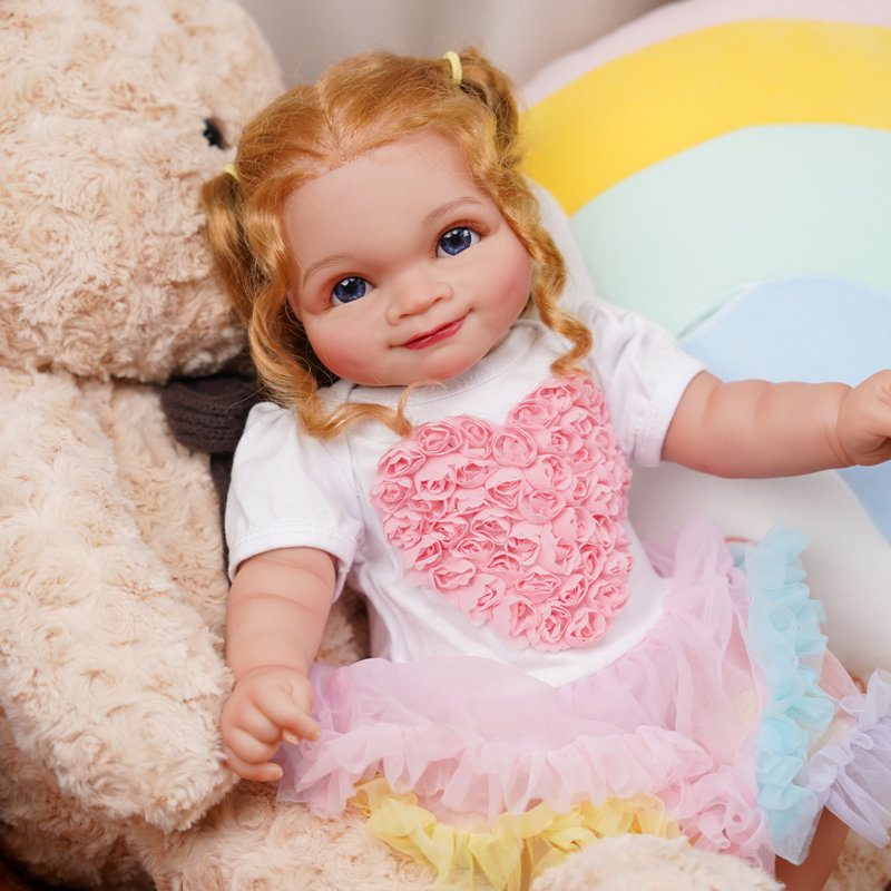 Vacos 20Inch Reborn Baby Doll?? With Rich Brown Hair And Sparkling Blue Eyes. Dressed In White Top With Pink Heart And Pastel Rainbow Tutu. Perfect Gift For Birthdays Or Holiday Celebrations