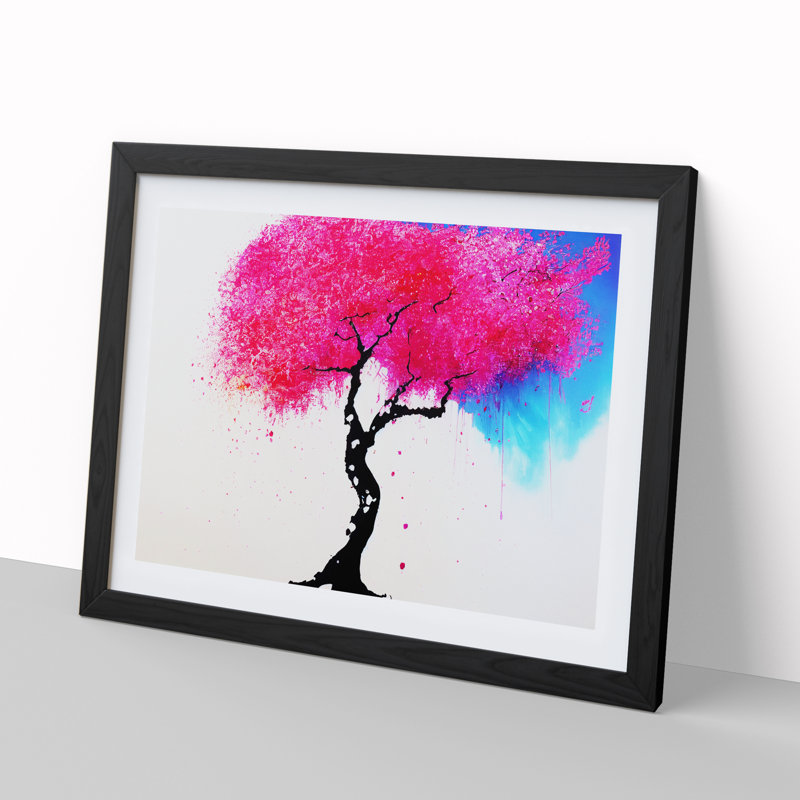 Cherry Blossom Tree Drip - Single Picture Frame Painting, 34cm H x 46cm W x 2cm D, Black