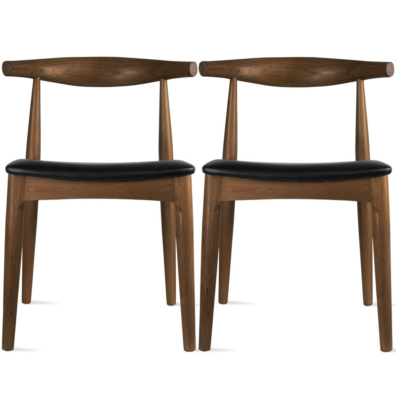 Mid-century modern Solid Wood Dining Chair with Dark Wood, Upholstered Faux Leather Seat, Low Open Back Side Chair for Dining Room, Kitchen & Breakfast Nook, Espresso