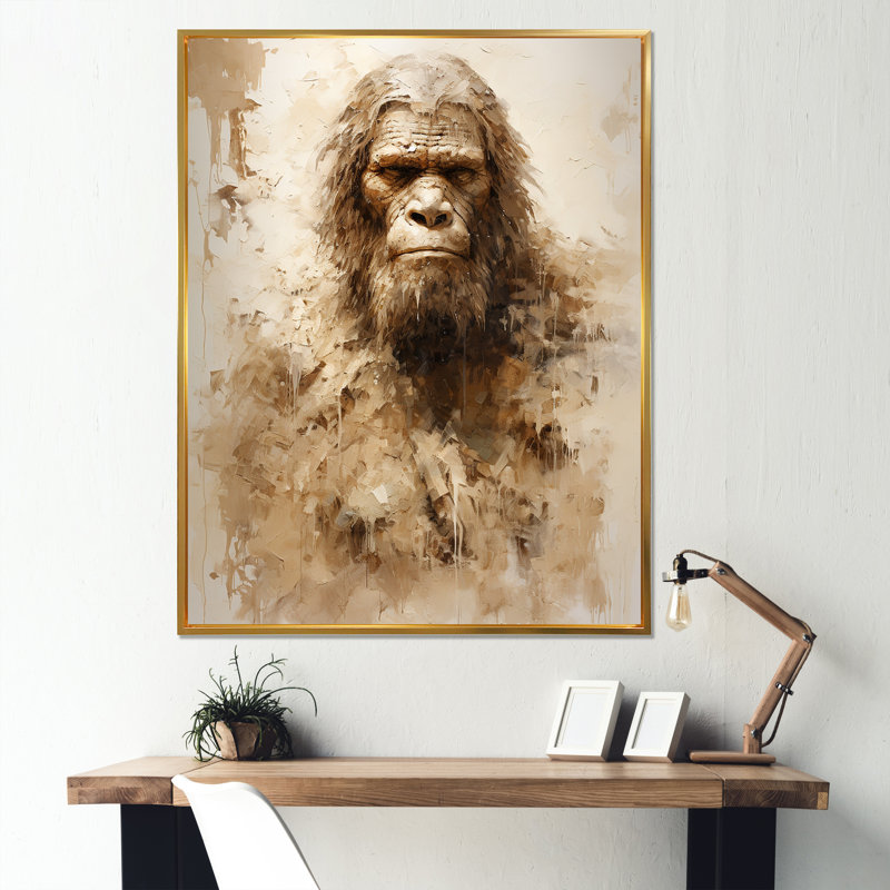 Portrait de Bigfoot IV sur toile, Cadre flottant doré, H 40 po x l 30 po x P 1,5 po
