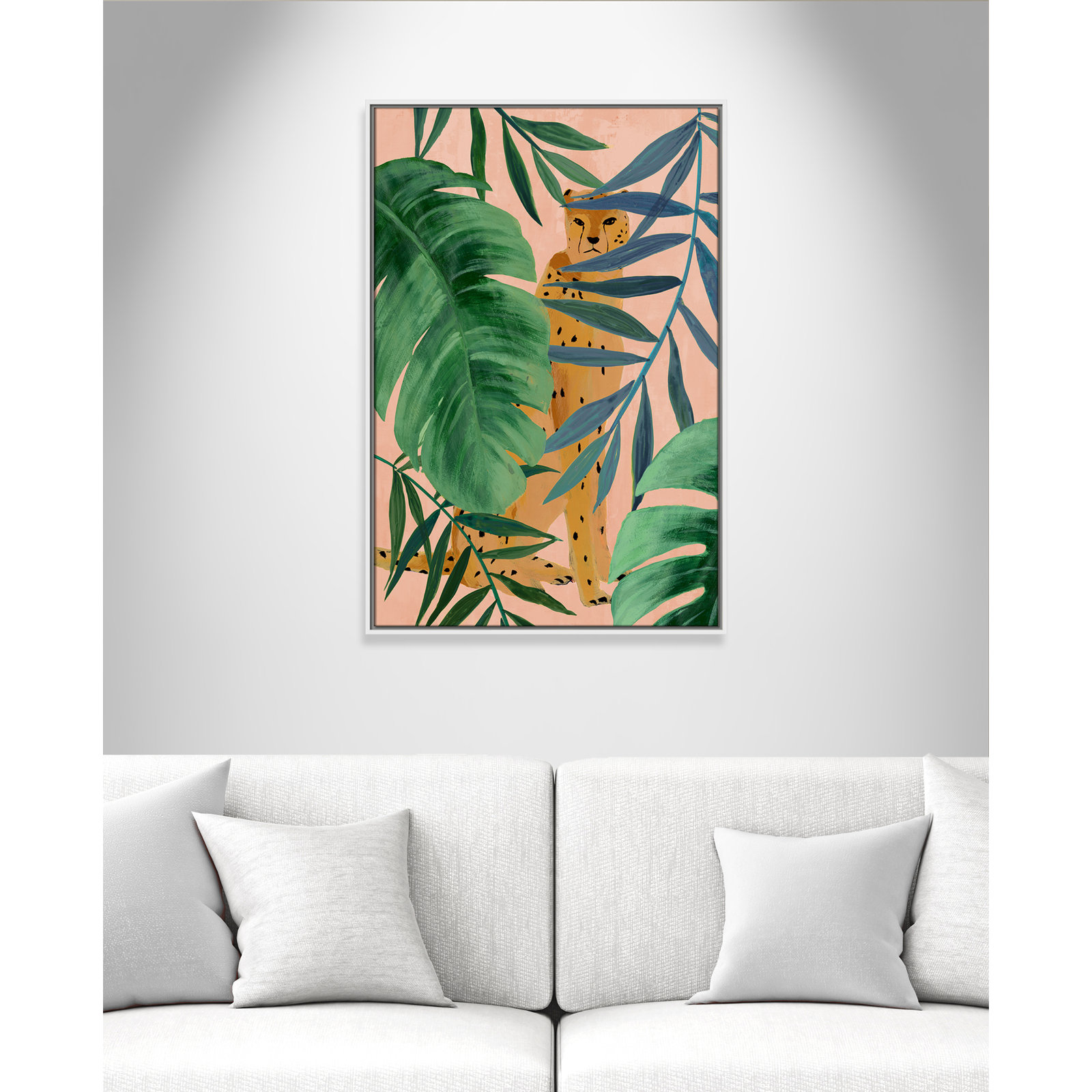 Allie "Silent Jungle" Painting by Isabelle Z, 37.5" H x 25.5" W x 2" D, White Framed Canvas