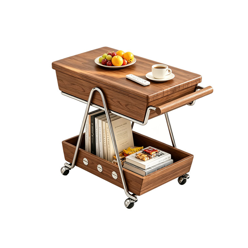 Chariot roulant brun à deux niveaux de 74 cm (29,13 po) avec cadre incurvé en acier inoxydable