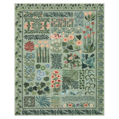 Kaldi Boho Washable Living Room Bedroom Area Rug Floral Large Non Slip Botanical Indoor Carpet