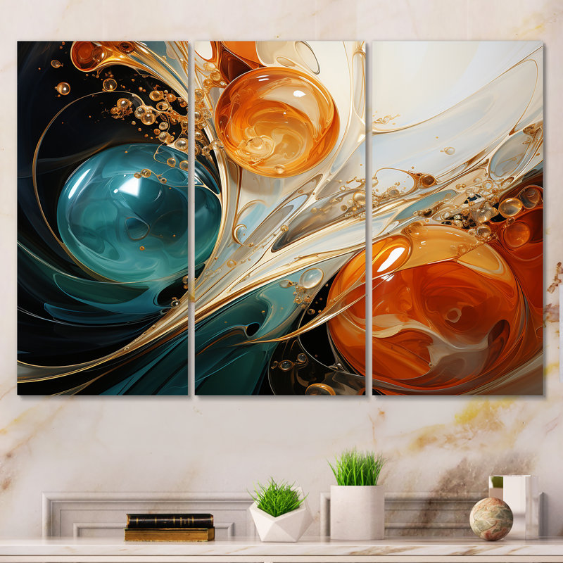 Encre blanche blanche, bleue et orange III - art mural abstrait, H 28 po x l 36 po x P 1 po, Toile tendue
