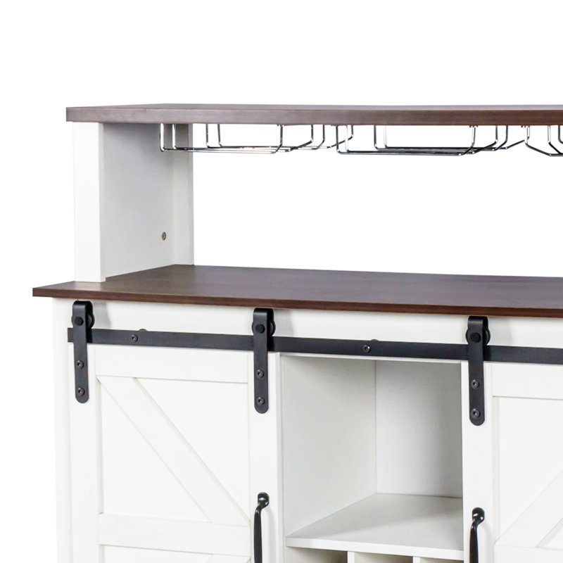 Armoire à vin de 47 po avec porte de grange coulissante, armoire buffet avec porte-bouteilles, armoire de rangement pour la cuisine, la salle à manger