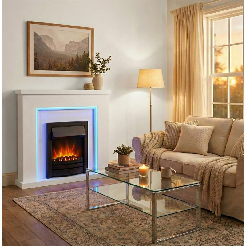 Castleton Fires & Fireplaces 110cm W White Electric Fireplace with 6824.28 BTU, White/Grey/Black