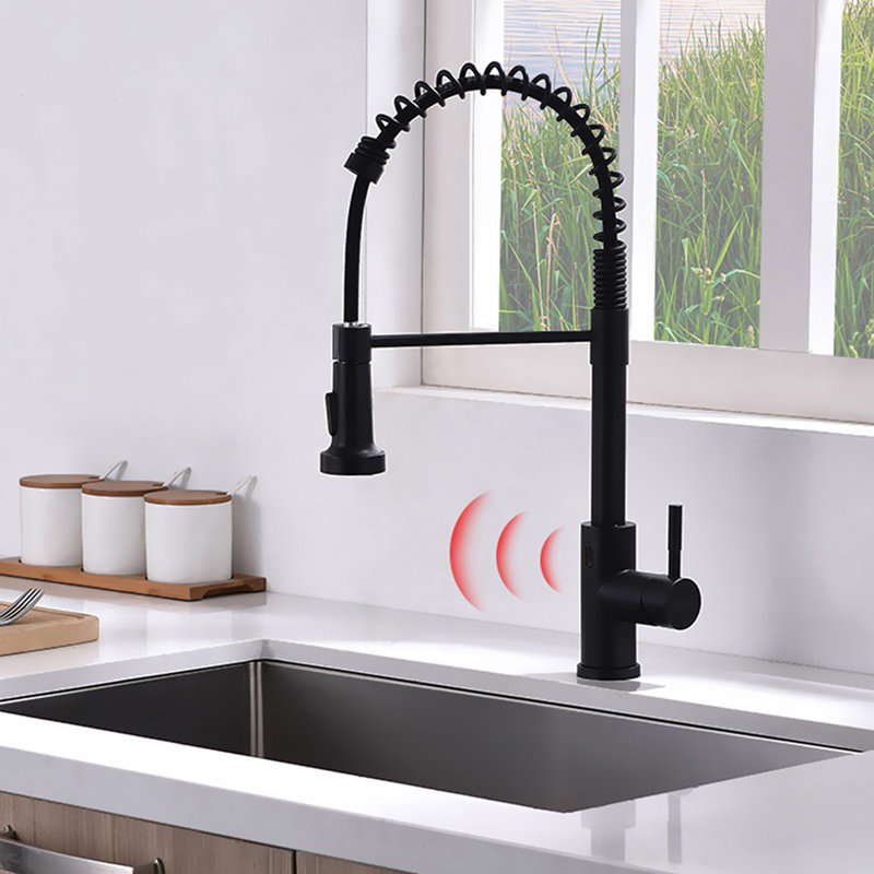 Robinet d'évier de cuisine noir automatique - sans contact, mains, remplissage en céramique, laiton, noir élégant, Noir mat