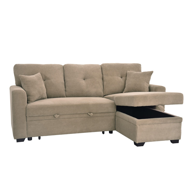 Canapé-lit modulaire en L convertible en L, lit escamotable avec méridienne réversible pour petits espaces, Chameau